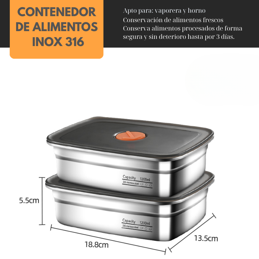 Recipiente de Acero Inoxidable 316 con Tapa Hermética al Vacío — Del Congelador al Horno