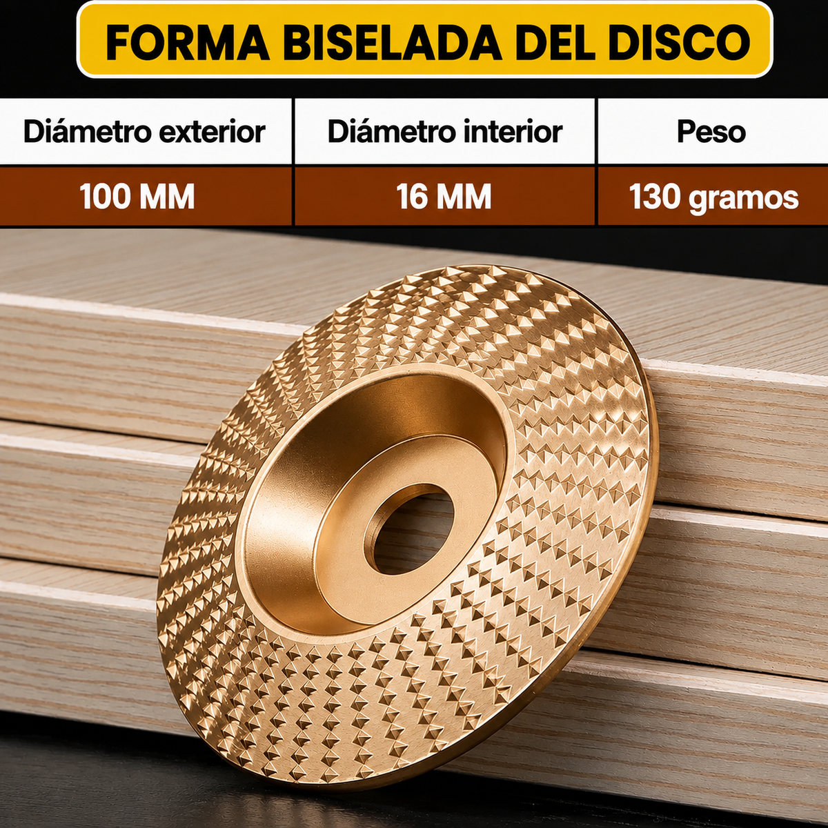 Juego de 3 Discos de Desbaste Resistentes para Madera (Plano – Curvo – Biselado)