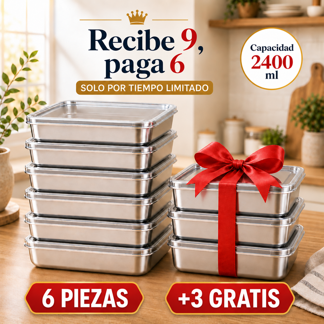 🍱 Recipiente de acero inoxidable 304 para alimentos (25 x 20 x 6 cm)
