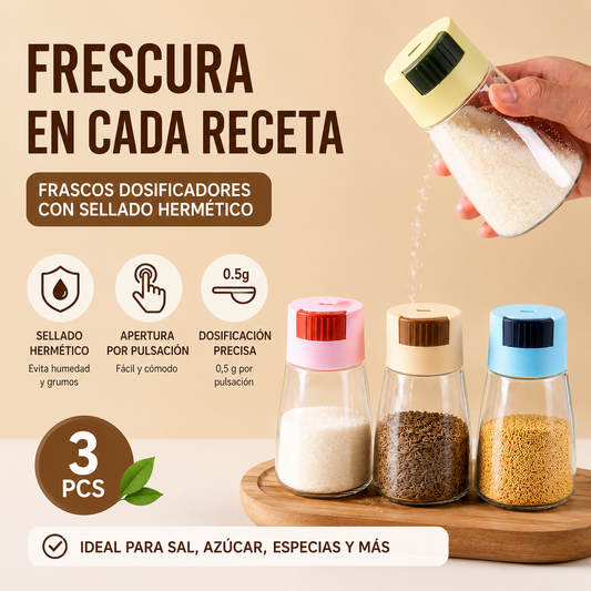 Tarro Hermético Dosificador – Mantiene las Especias Siempre Secas y Sin Grumos