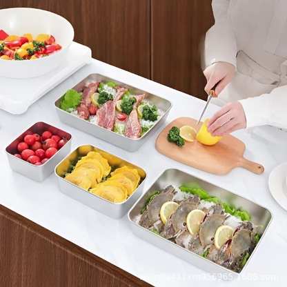 BANDEJA DE ACERO INOXIDABLE 304 PREMIUM - Mantiene los alimentos frescos hasta 5× más tiempo