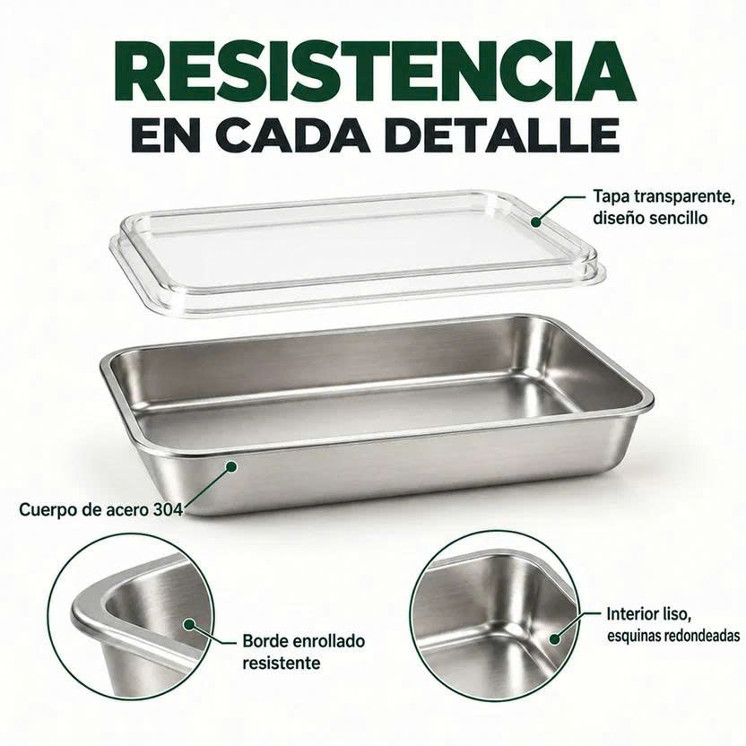 🛍️ Caja de alimentos de acero inoxidable 304 (25 x 20 x 6 cm)
