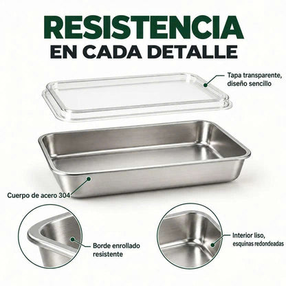 🛍️ Caja de alimentos de acero inoxidable 304 (25 x 20 x 6 cm)