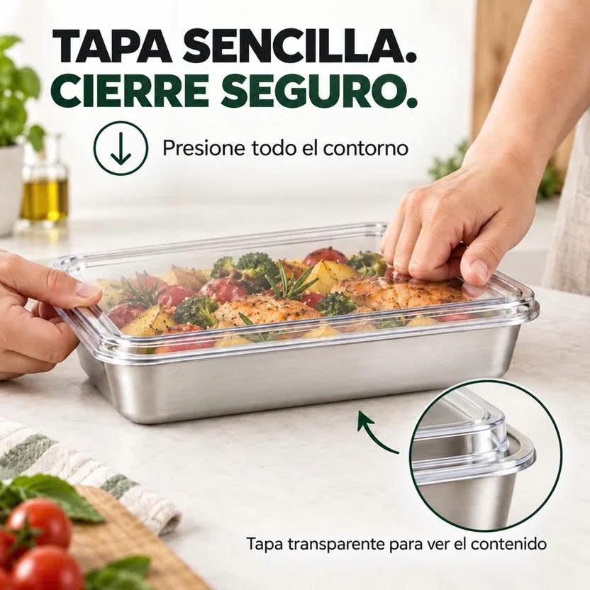 🛍️ Caja de alimentos de acero inoxidable 304 (25 x 20 x 6 cm)