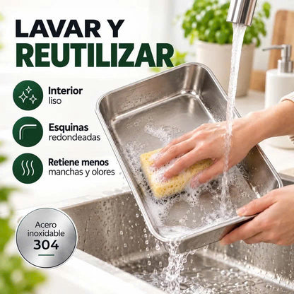 🛍️ Caja de alimentos de acero inoxidable 304 (25 x 20 x 6 cm)