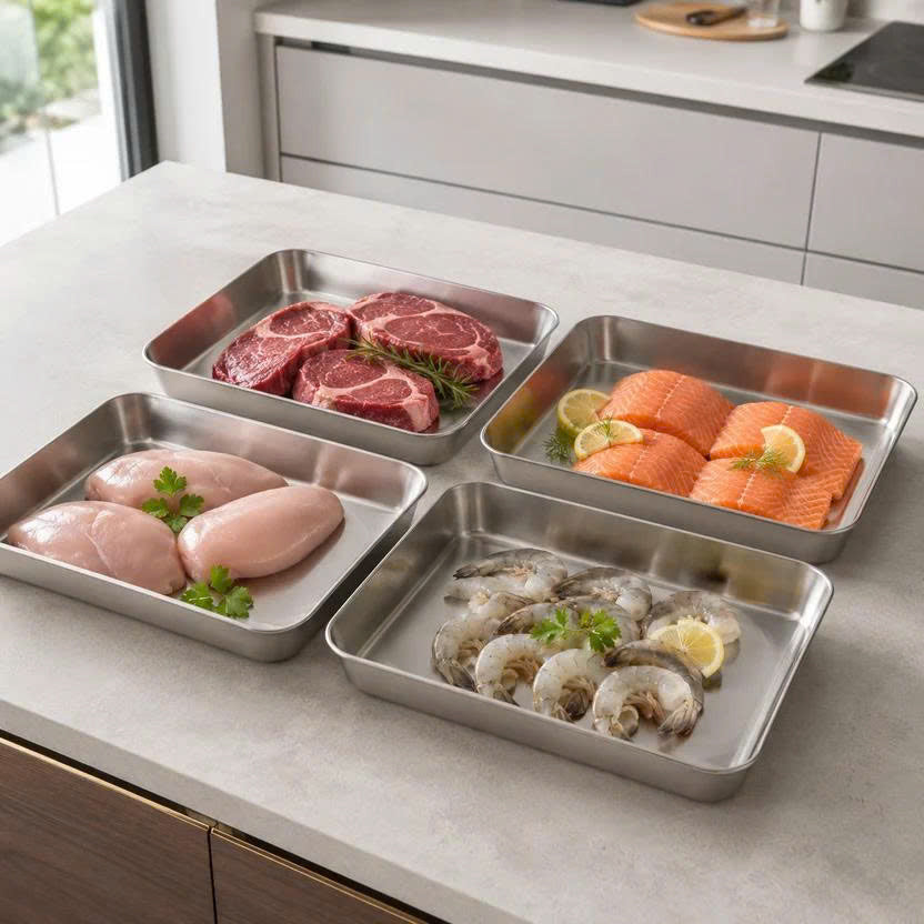 🛍️ Caja de alimentos de acero inoxidable 304 (25 x 20 x 6 cm)