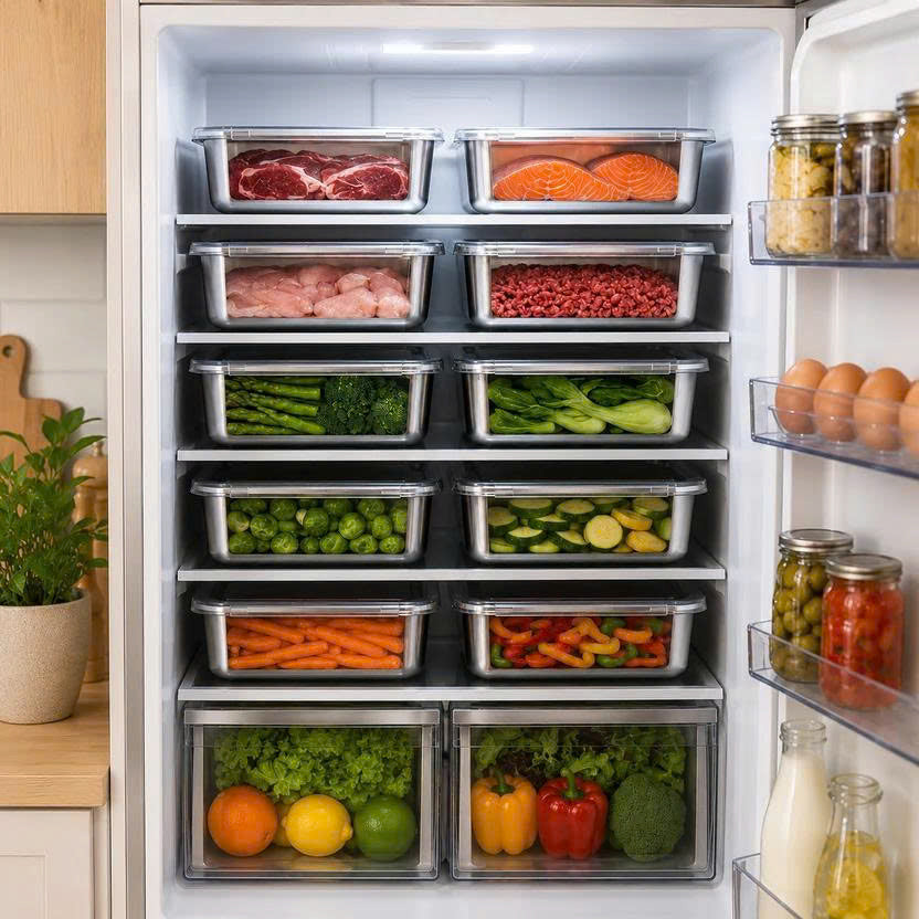 🛍️ Caja de alimentos de acero inoxidable 304 (25 x 20 x 6 cm)
