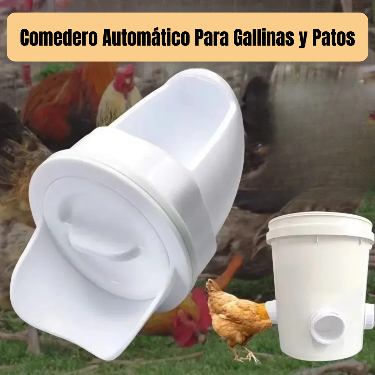 Puerta de alimentación automática para gallinas y patos, compatible con todo tipo de cubos – Incluye broca y sierra de corona