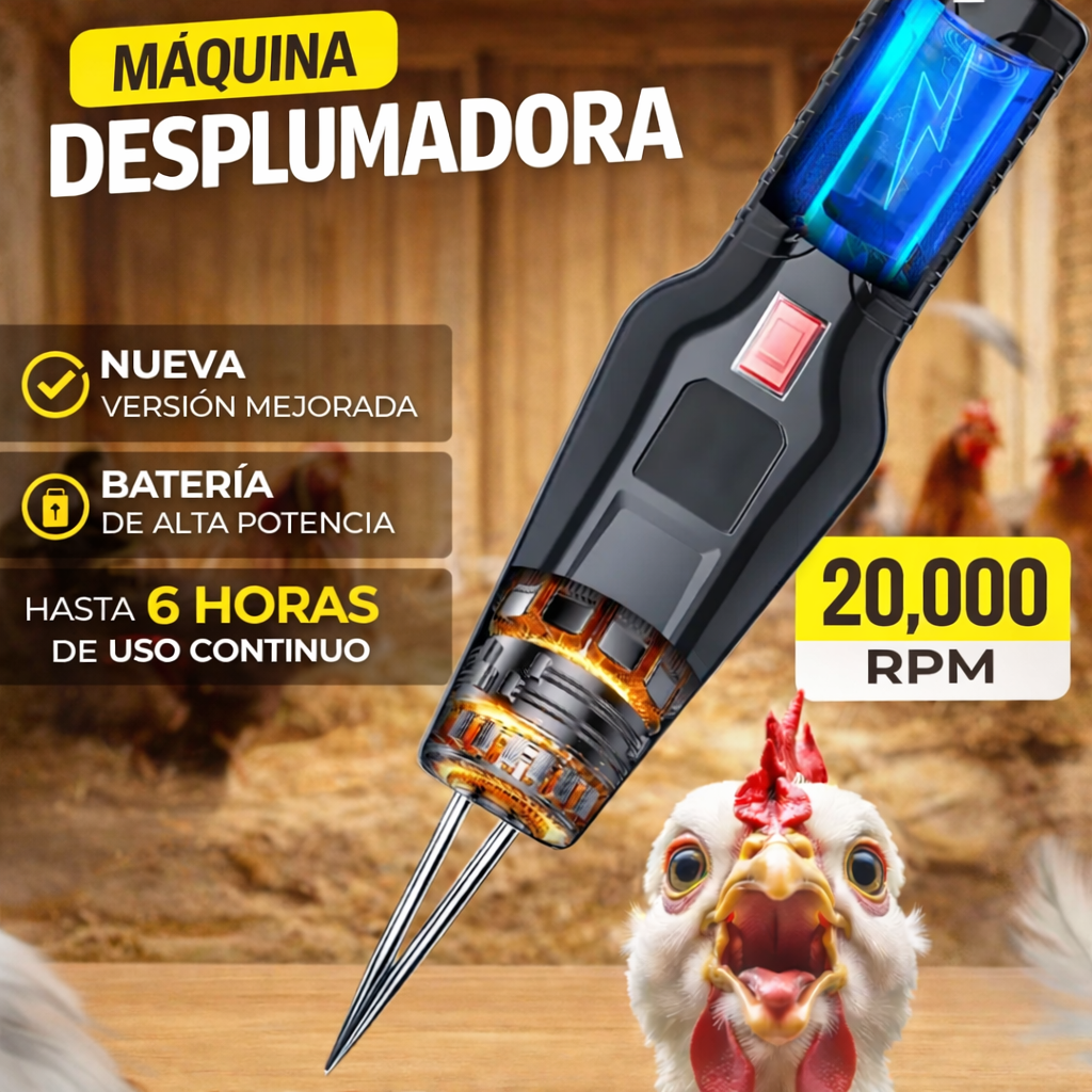 Desplumadora Eléctrica Portátil con Carga Rápida — Limpia Pollos y Aves en Segundos