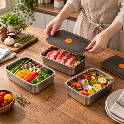 Recipiente para alimentos al vacío antibacteriano en acero inoxidable 316 (19x14x6 cm)