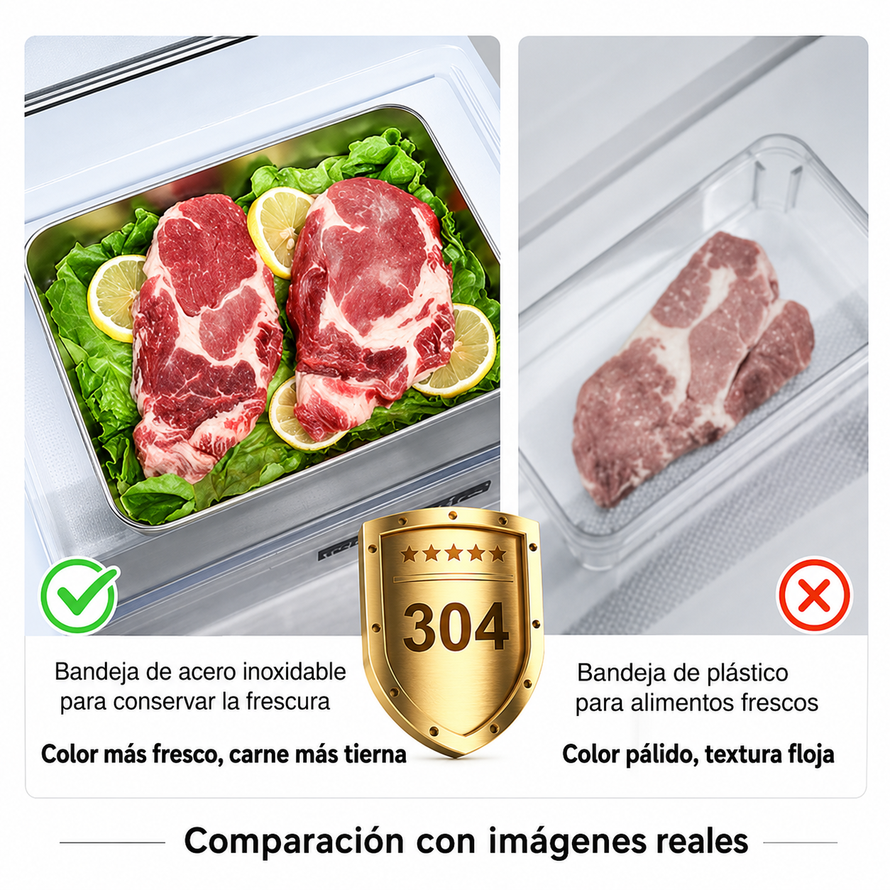 Contenedores de acero inoxidable SUS304 | Alimentos frescos por más tiempo (25x20x5cm)