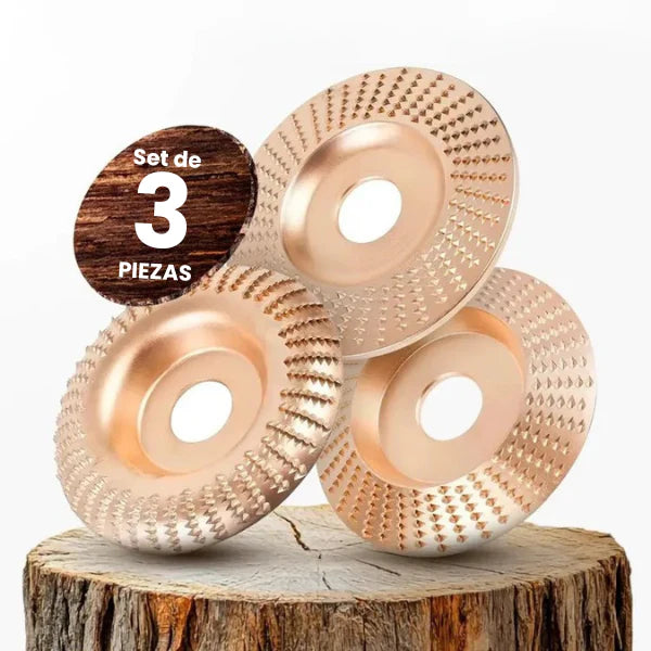 Juego De 3 Discos De Desbaste De Acero Al Carbono Resistente Para Madera (Plano – Curvo – Inclinado)