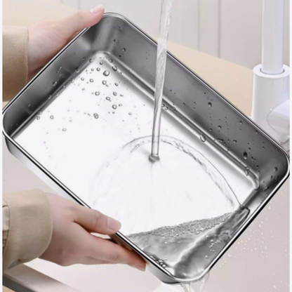 BANDEJA DE ACERO INOXIDABLE 304 PREMIUM - Mantiene los alimentos frescos hasta 5× más tiempo
