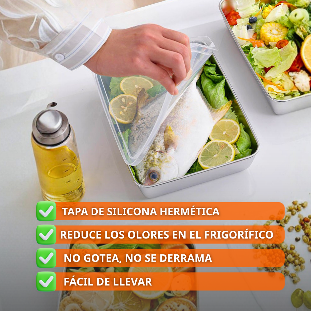 BANDEJA DE ACERO INOXIDABLE 304 PREMIUM - Mantiene los alimentos frescos hasta 5× más tiempo