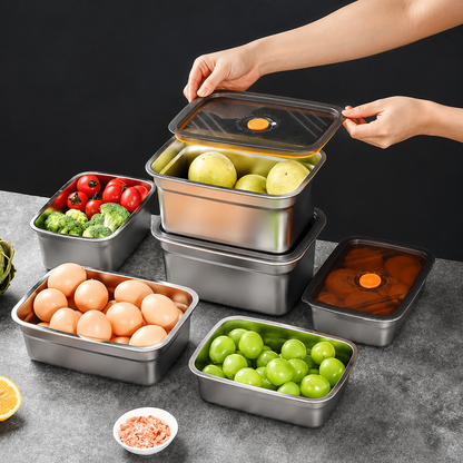 Recipiente Grande Para Alimentos Al Vacío De Acero Inoxidable Antibacteriano De 1500ml (19 x 14 x 8cm)