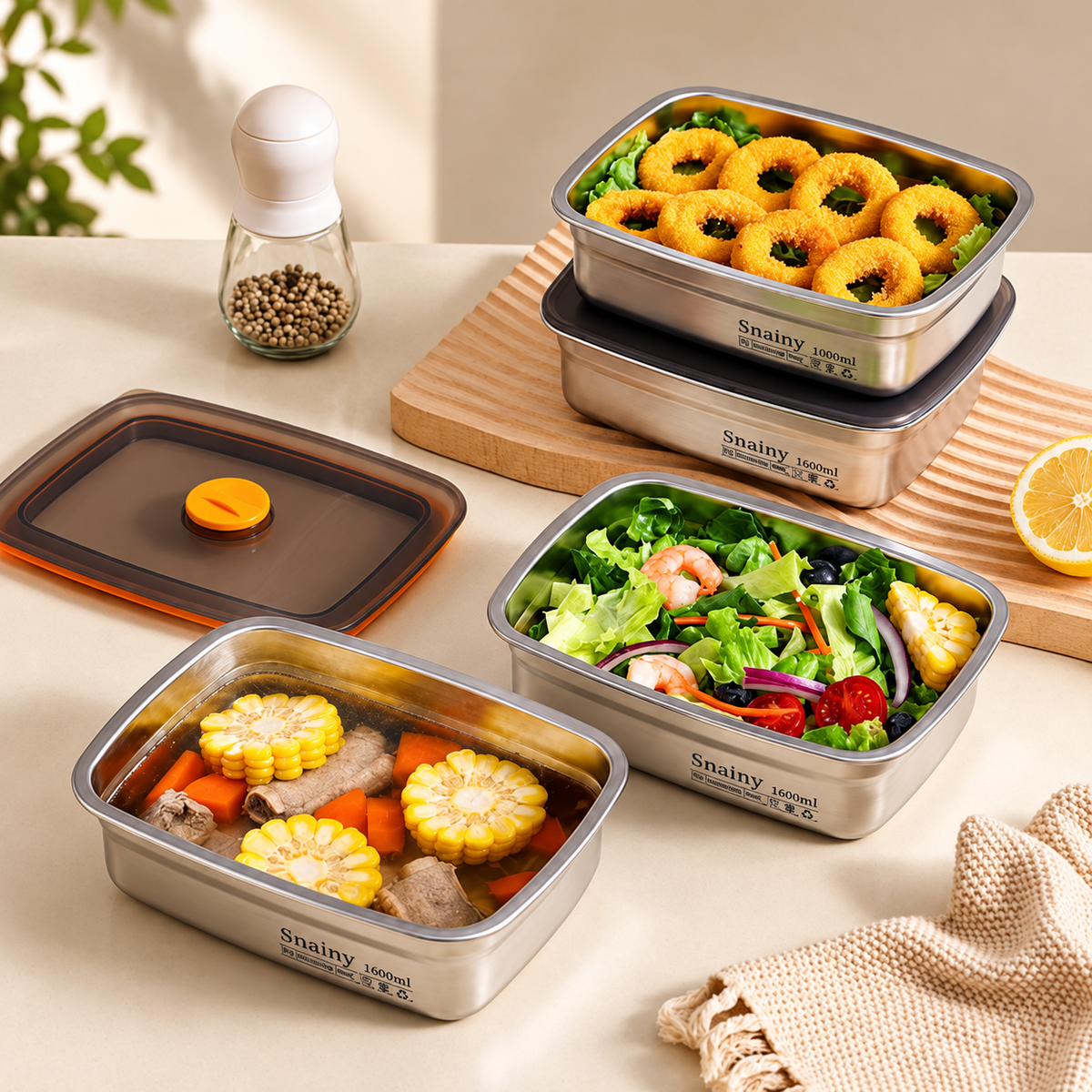 Recipiente para alimentos al vacío antibacteriano en acero inoxidable 316 (19x14x6 cm)