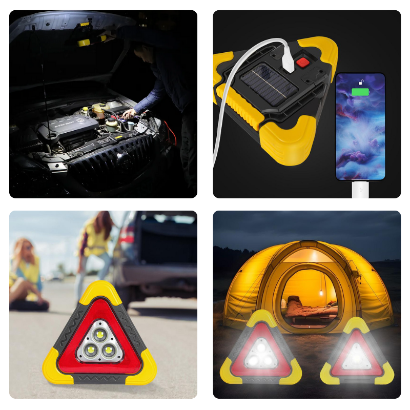 ⚜️ (SÚPER OFERTA) Triángulo De Emergencia 3 En 1 Para Auto Con Luz LED Súper Brillante