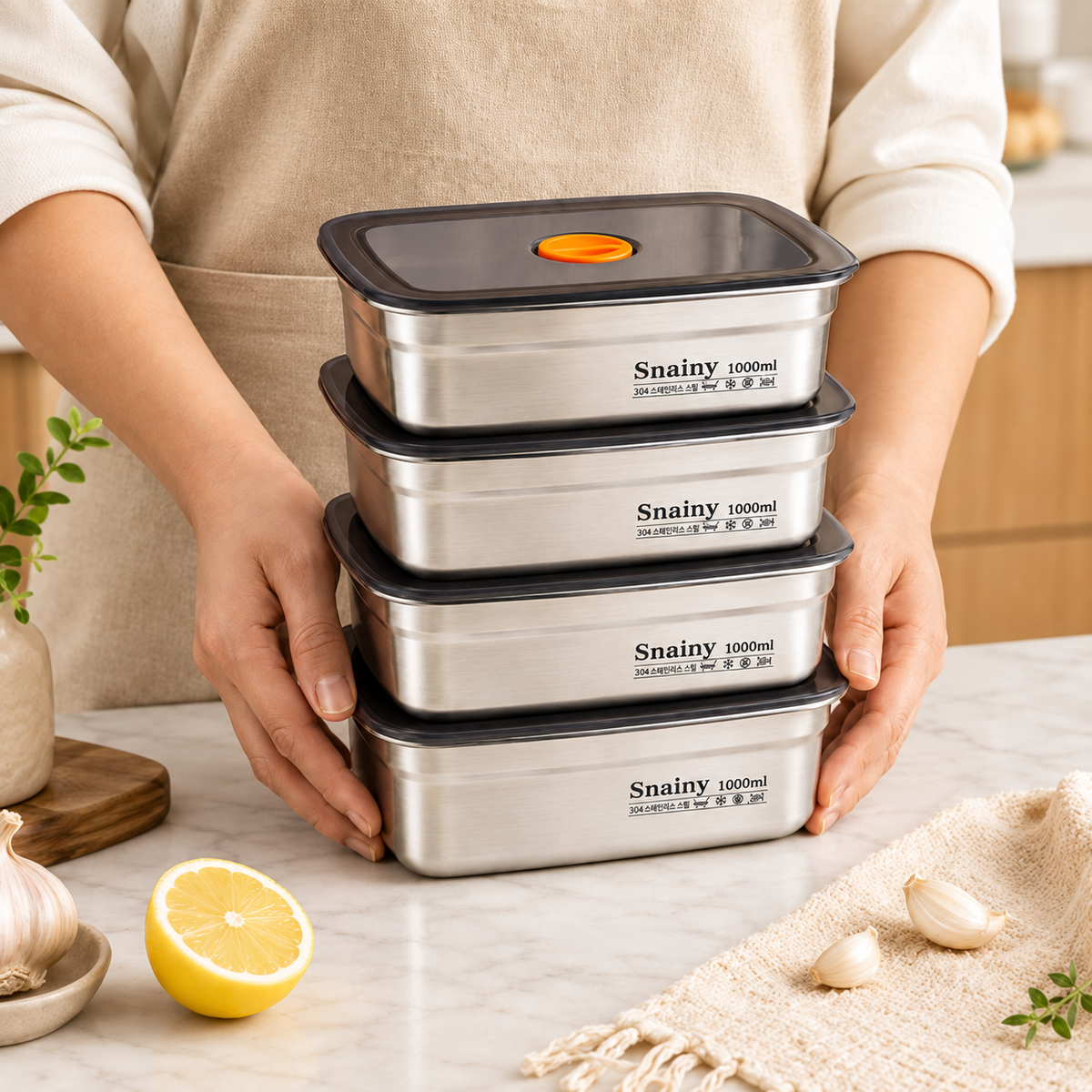 Recipiente para alimentos al vacío antibacteriano en acero inoxidable 316 (19x14x6 cm)