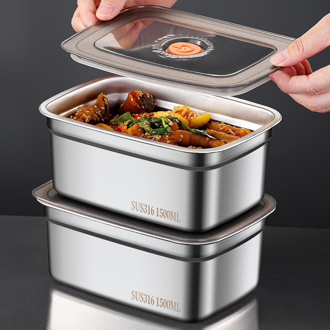Recipiente hermético grande para alimentos de acero inoxidable antibacteriano – 1500 ml (19 × 14 × 8 cm)