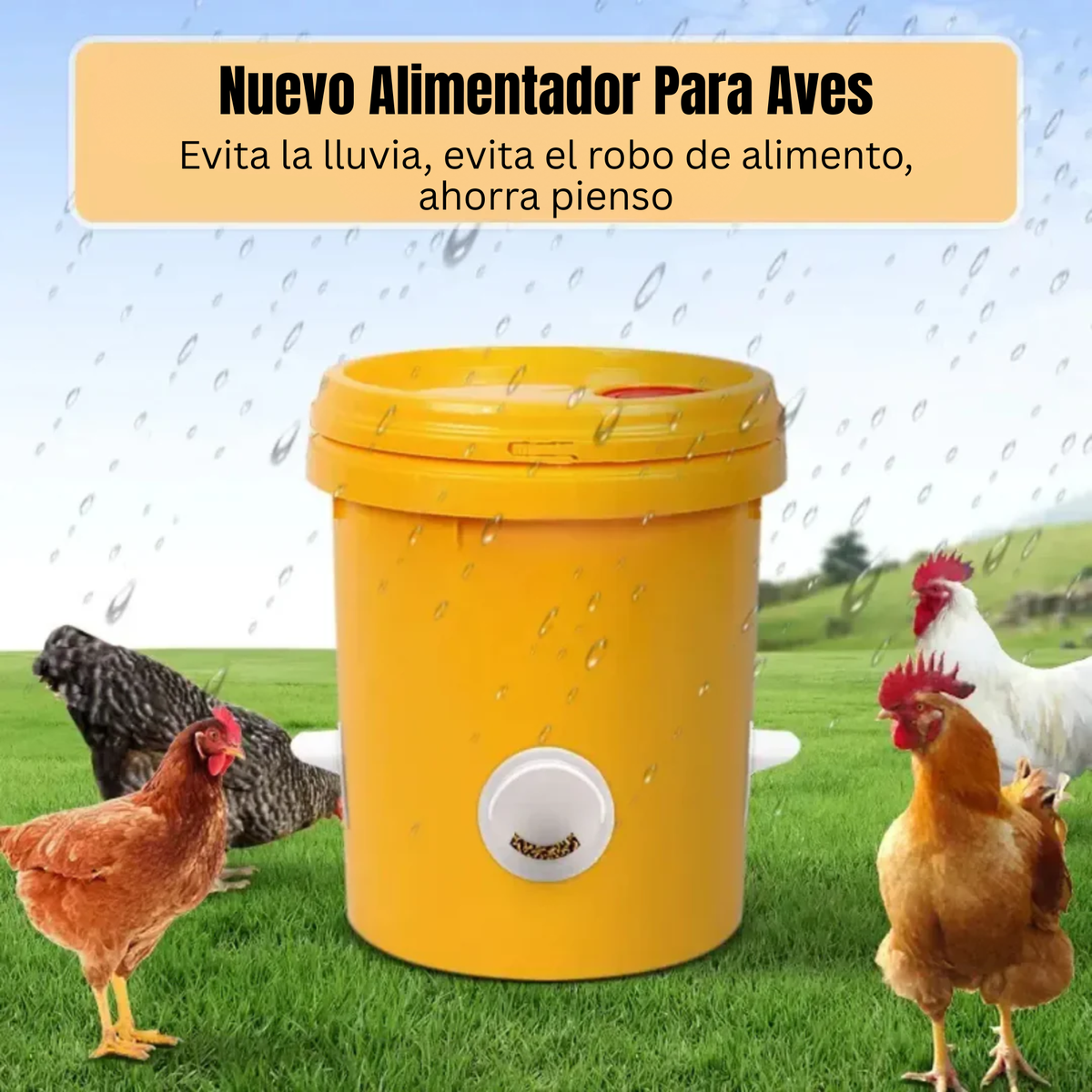 Puerta de alimentación automática para gallinas y patos, compatible con todo tipo de cubos – Incluye broca y sierra de corona