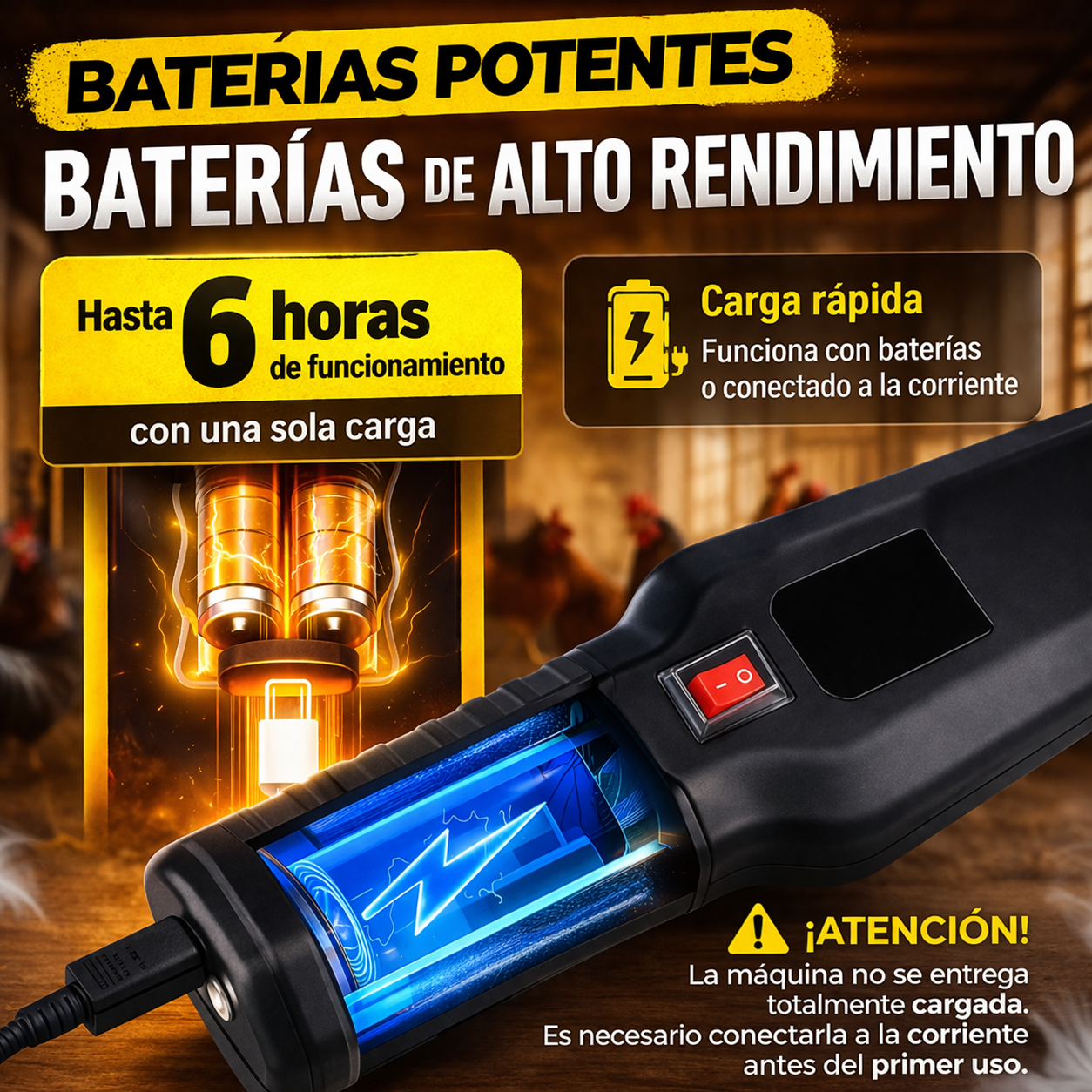 Desplumadora Eléctrica Portátil con Carga Rápida — Limpia Pollos y Aves en Segundos
