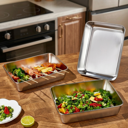 Contenedores de acero inoxidable SUS304 | Alimentos frescos por más tiempo (25x20x5cm)