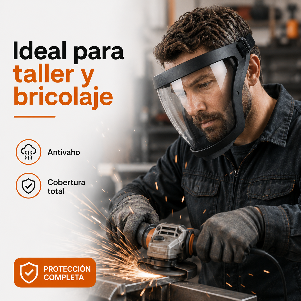 La visera protege la cara, los ojos y las vías respiratorias durante el trabajo
