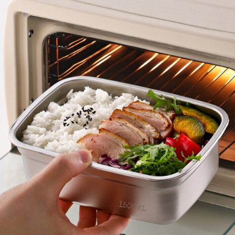 Recipiente hermético grande para alimentos de acero inoxidable antibacteriano – 1500 ml (19 × 14 × 8 cm)