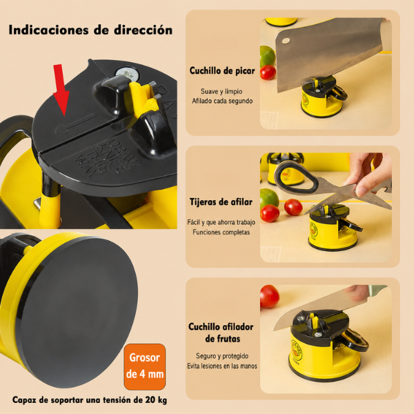 70% DE DESCUENTO | Afilador de cuchillos práctico para la cocina, con base de succión antideslizante