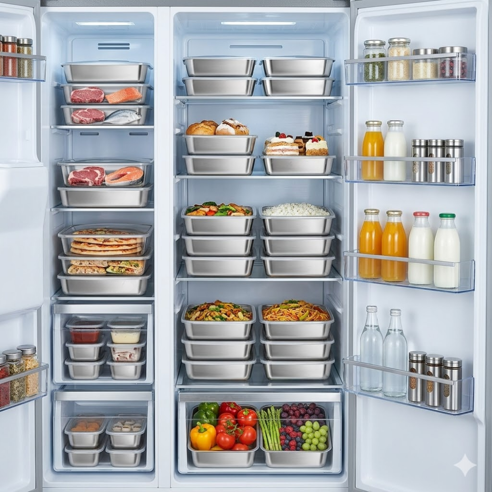 BANDEJA DE ACERO INOXIDABLE 304 PREMIUM - Mantiene los alimentos frescos hasta 5× más tiempo