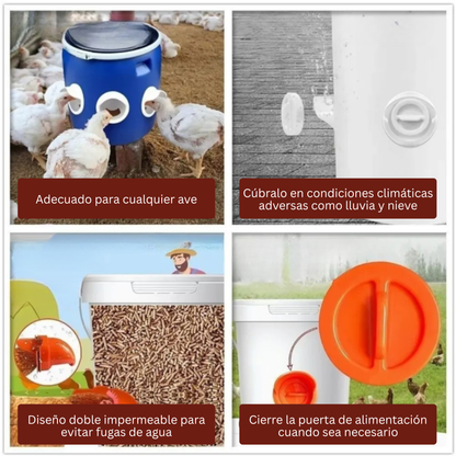 Puerta de alimentación automática para gallinas y patos, compatible con todo tipo de cubos – Incluye broca y sierra de corona