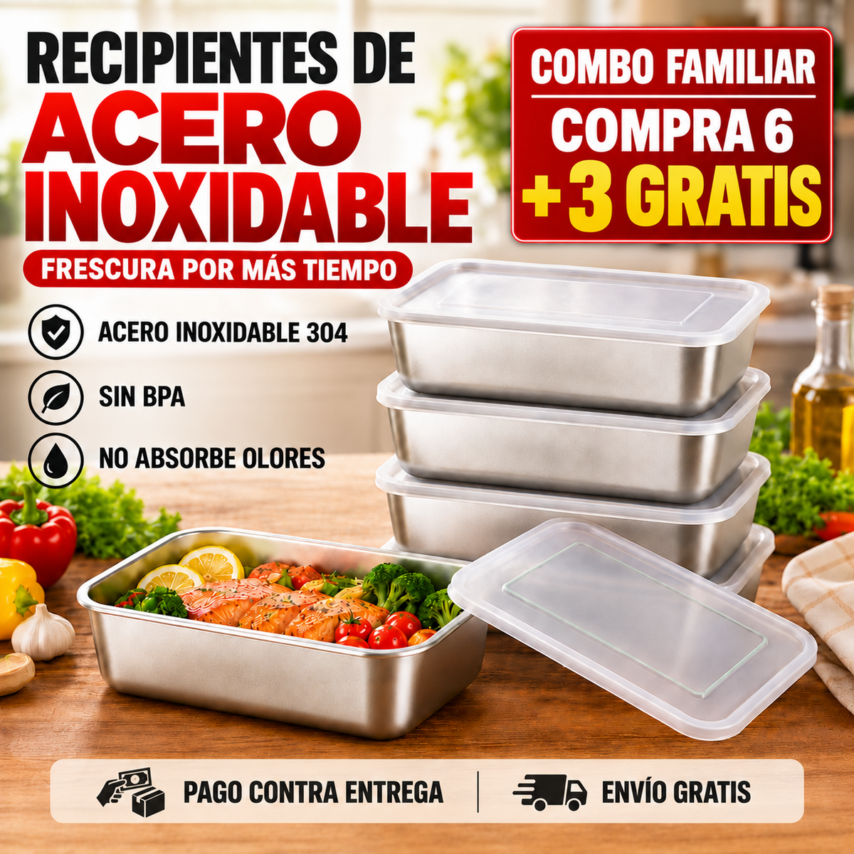 Cajas Para La Conservación De Alimentos, Bandeja Rectangular De Acero Inoxidable SUS304 (25x20x5cm)