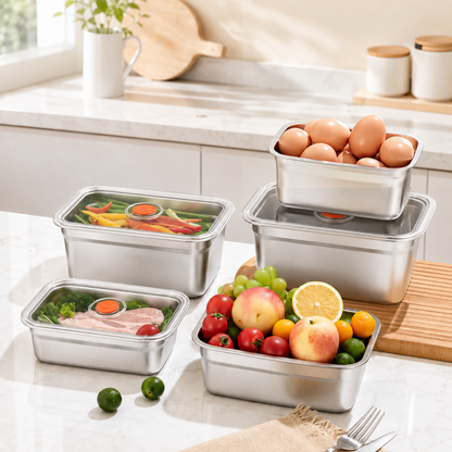 Recipiente antibacteriano al vacío para alimentos de acero inoxidable, 1500 ml – también apto para microondas.