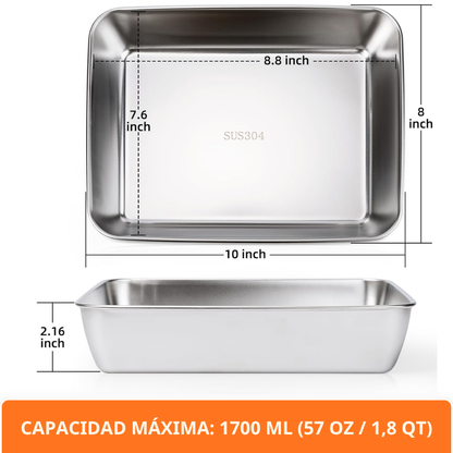 BANDEJA DE ACERO INOXIDABLE 304 PREMIUM - Mantiene los alimentos frescos hasta 5× más tiempo