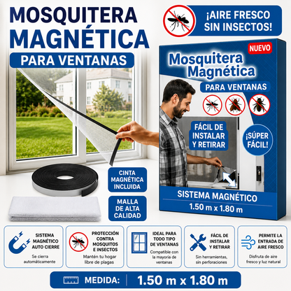 MALLA MOSQUITERA MAGNÉTICA PARA VENTANAS (1.50m x 1.80m)