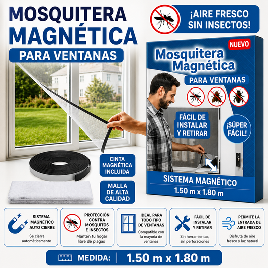 MALLA MOSQUITERA MAGNÉTICA PARA VENTANAS (1.50m x 1.80m)