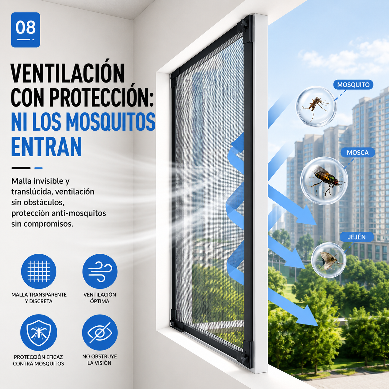 MALLA MOSQUITERA MAGNÉTICA PARA VENTANAS (1.50m x 1.80m)