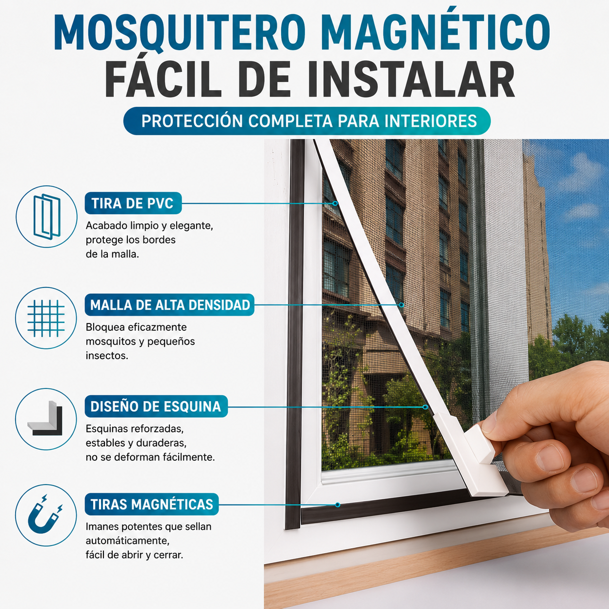 MALLA MOSQUITERA MAGNÉTICA PARA VENTANAS (1.50m x 1.80m)