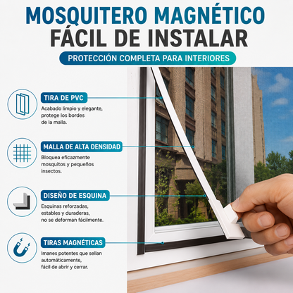 MALLA MOSQUITERA MAGNÉTICA PARA VENTANAS (1.50m x 1.80m)