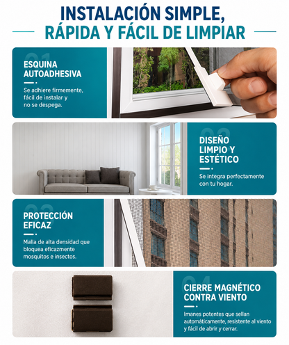 MALLA MOSQUITERA MAGNÉTICA PARA VENTANAS (1.50m x 1.80m)