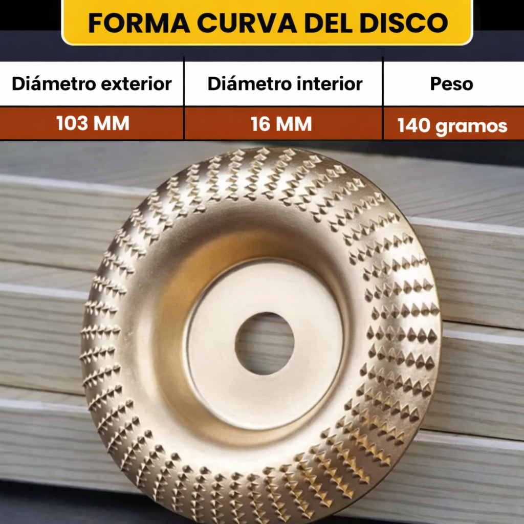 ✨Juego De 3 Discos De Desbaste De Acero Al Carbono Resistente Para Madera (Plano – Curvo – Inclinado)
