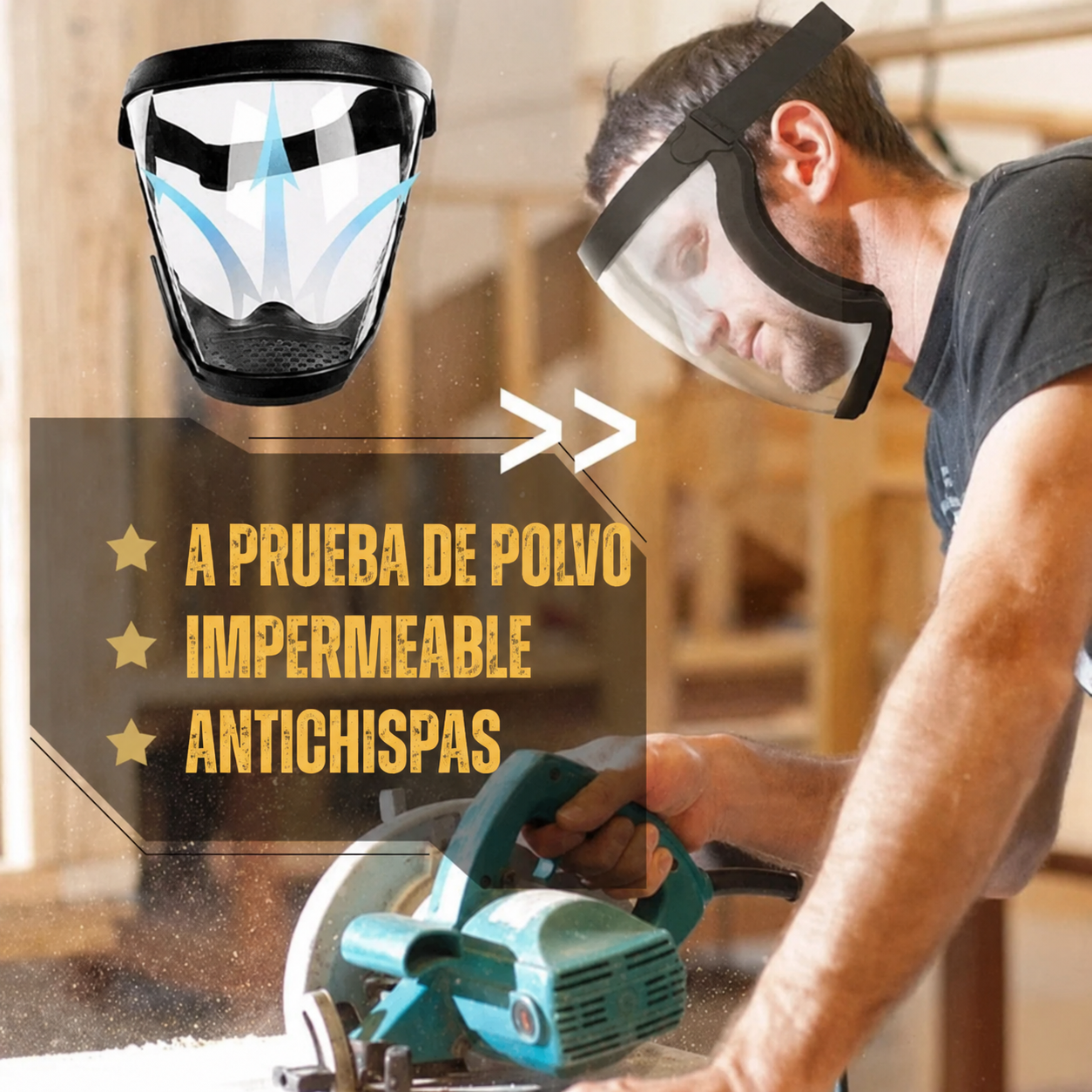 La visera protege el rostro del polvo fino y de la niebla.