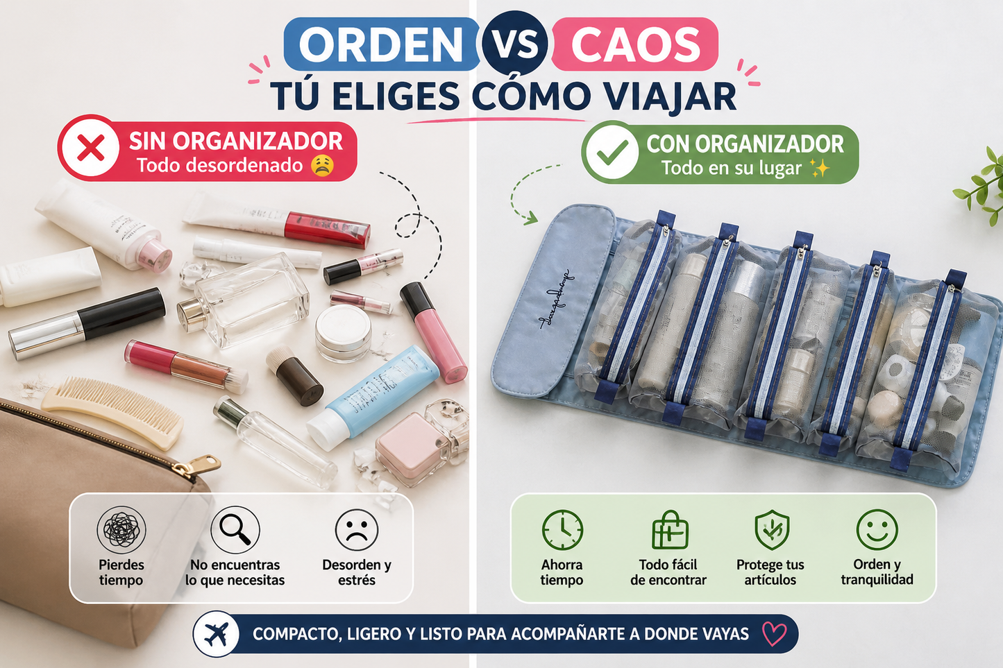 🛍️ Bolsa de Maquillaje 4 en 1 Tipo Rollo Plegable
