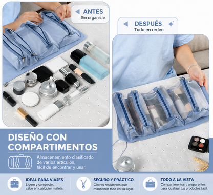 🛍️ Bolsa de Maquillaje 4 en 1 Tipo Rollo Plegable