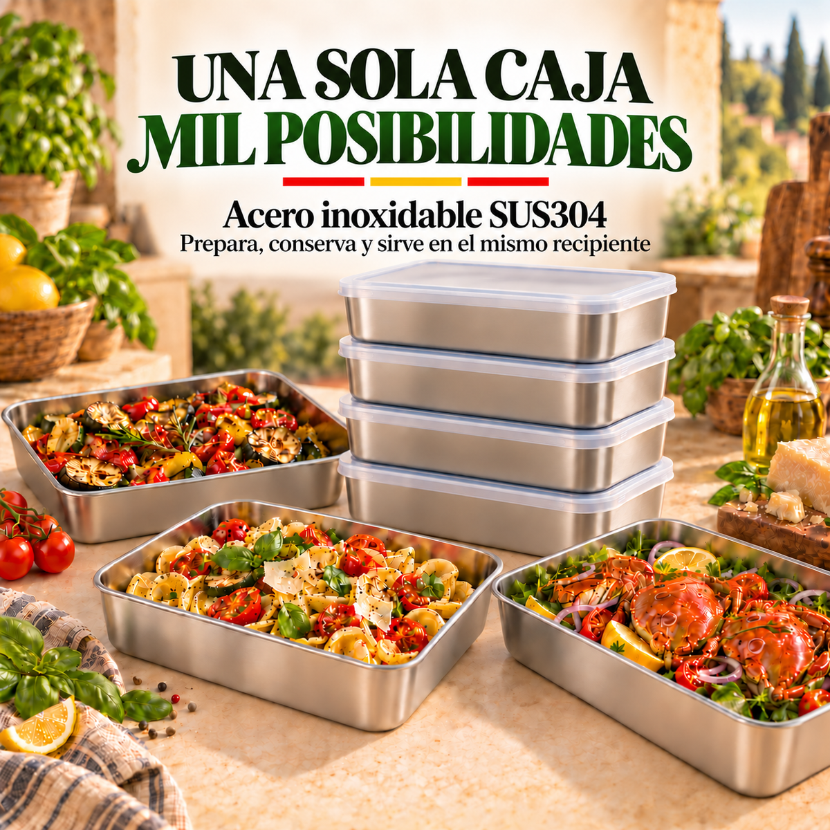 70% DE DESCUENTO | Caja De Alimentos De Acero Inoxidable 304 (25 x 20 x 6 cm)