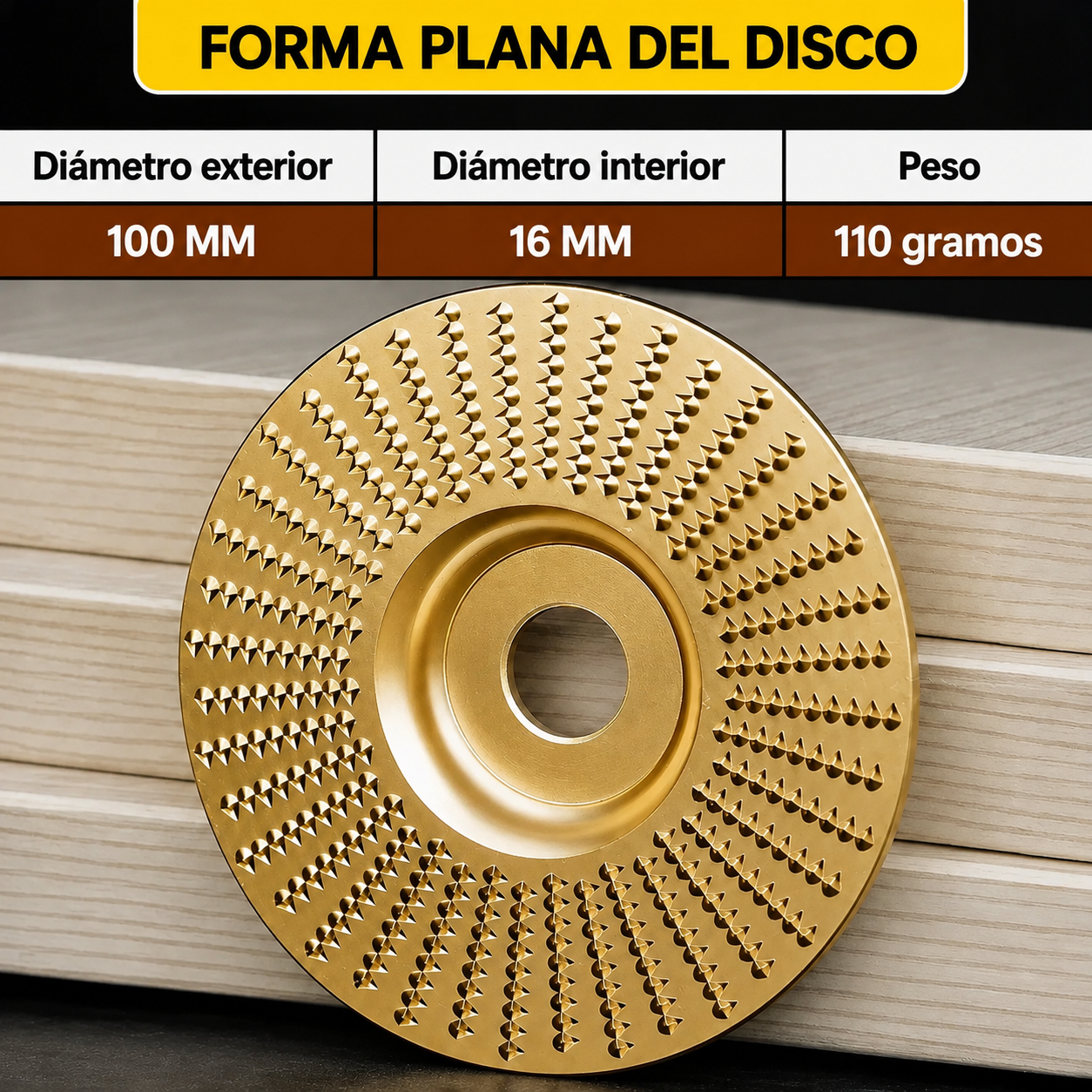 Juego de 3 Discos de Desbaste Resistentes para Madera (Plano – Curvo – Biselado)