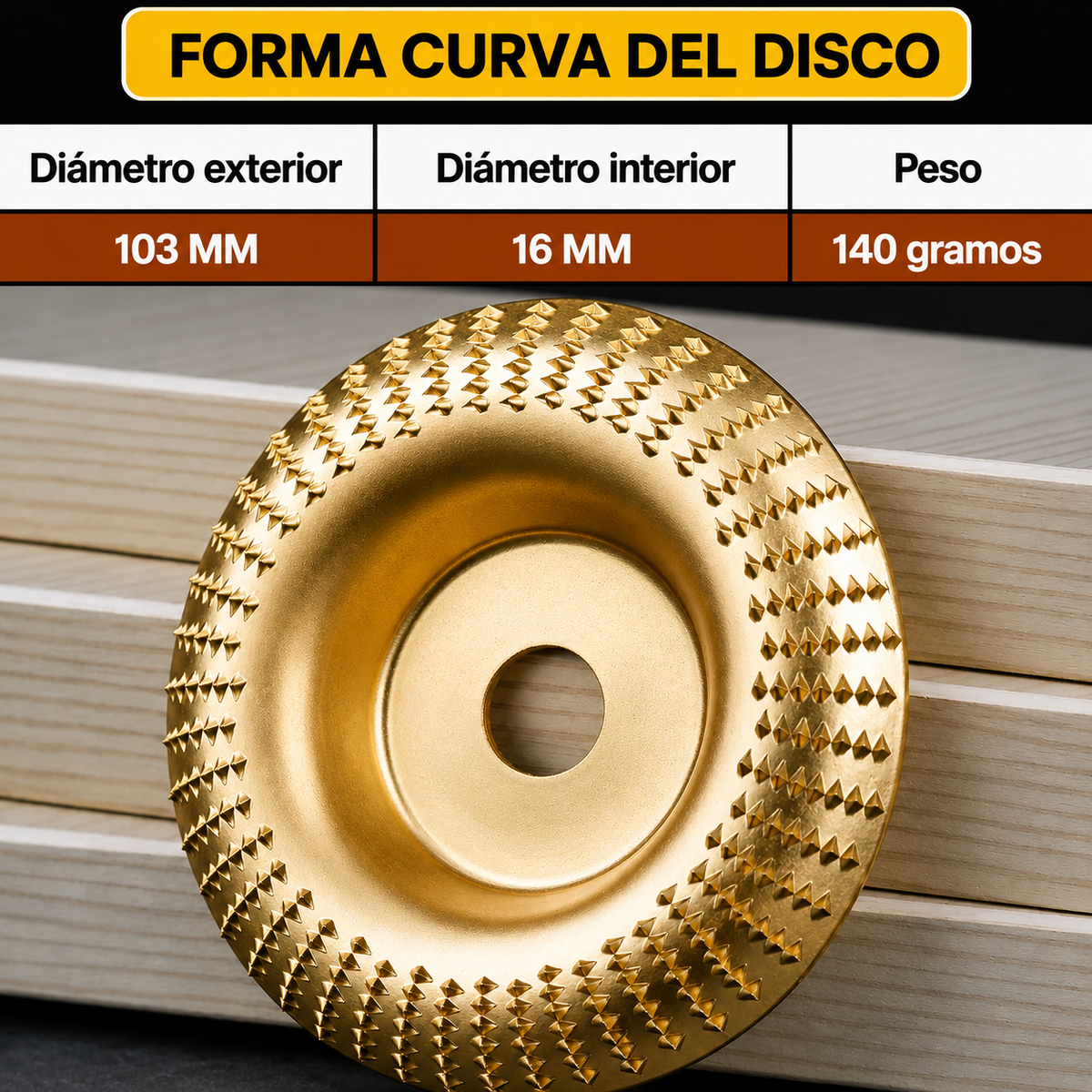 Juego de 3 Discos de Desbaste Resistentes para Madera (Plano – Curvo – Biselado)