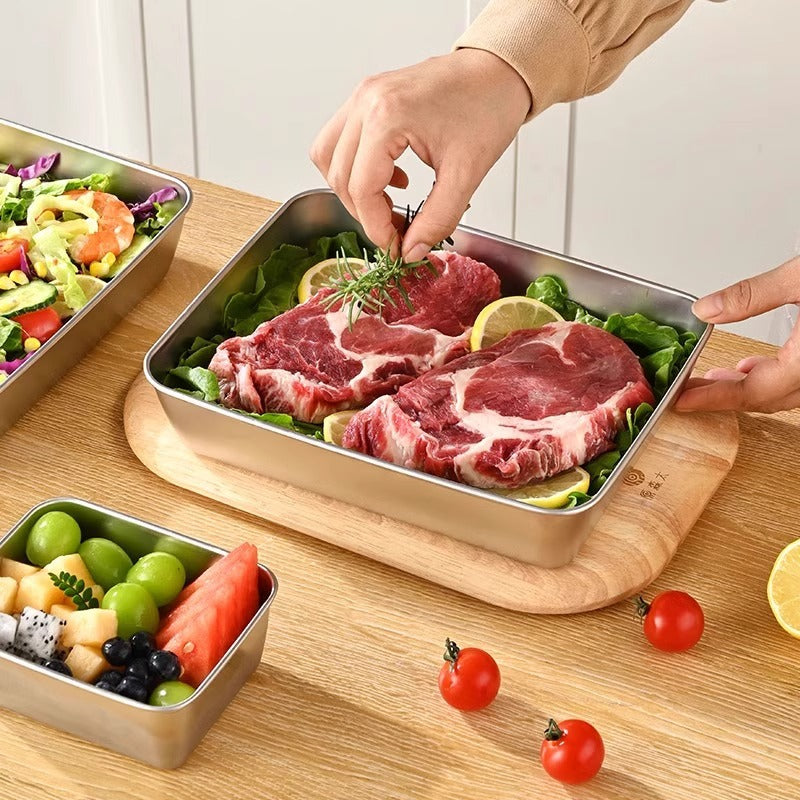 Recipiente de acero inoxidable 304 de 2500 ml – Una solución segura y práctica para conservar alimentos (25×20×6 cm)