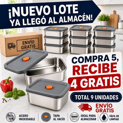 ⭐ Recipiente Grande Para Alimentos Al Vacío De Acero Inoxidable Antibacteriano De 1500ml (19x14x8cm)