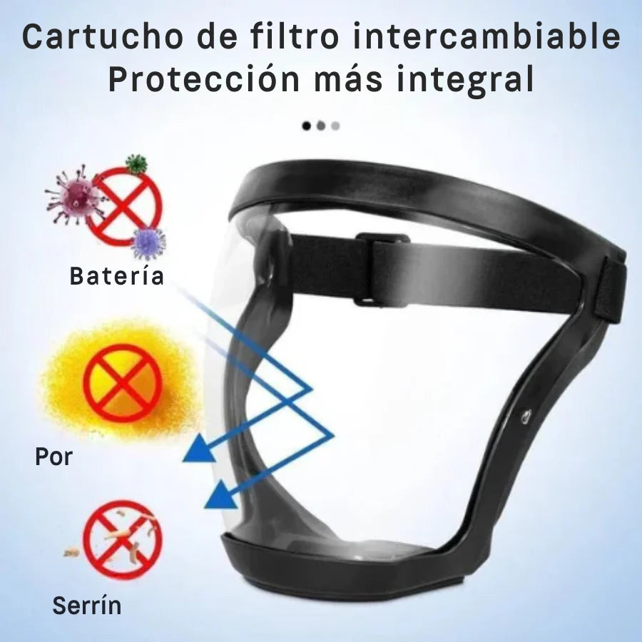 La visera protege el rostro del polvo fino y de la niebla.